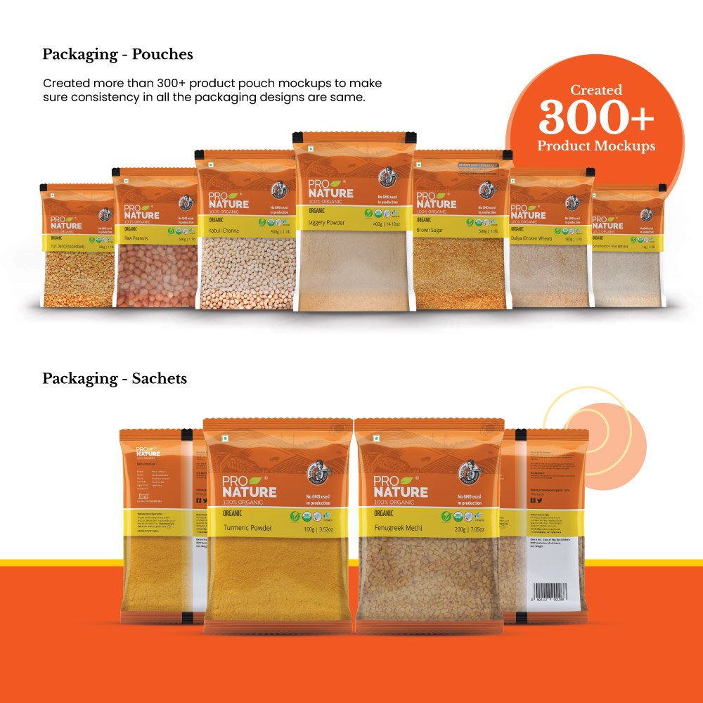 Pro Nature brand identity: Pouches and sachets.