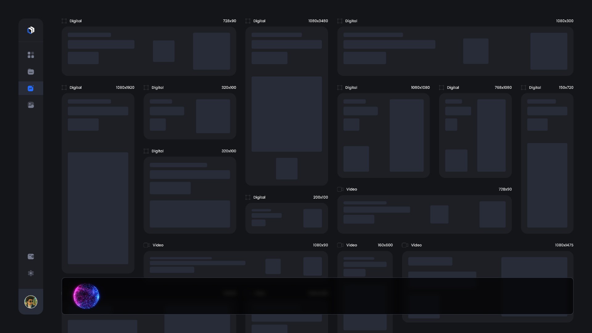 Layout placeholders for the range of ad formats and sizes Flecto prepares, before the creatives render.