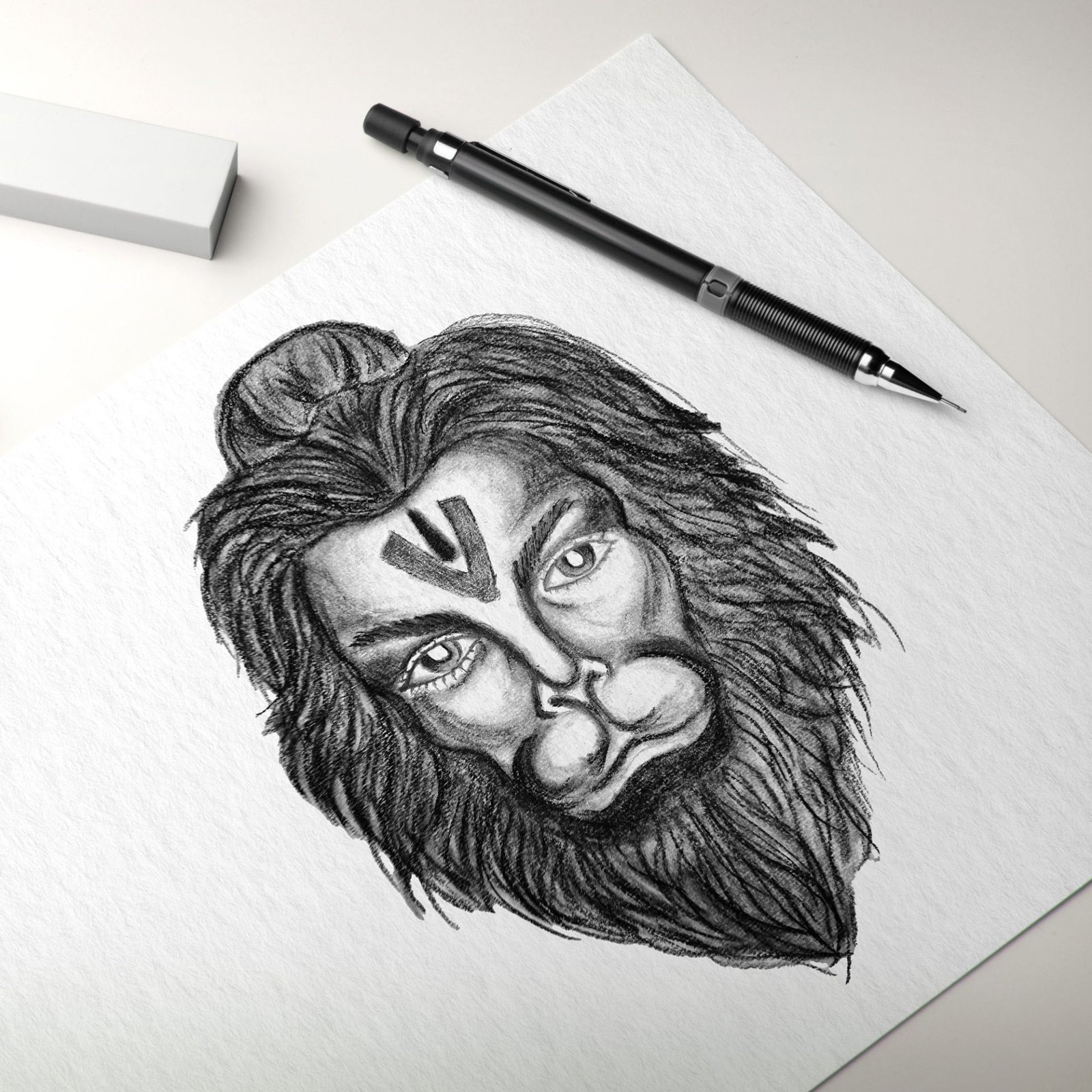 Detailed pencil drawing of Hanuman.