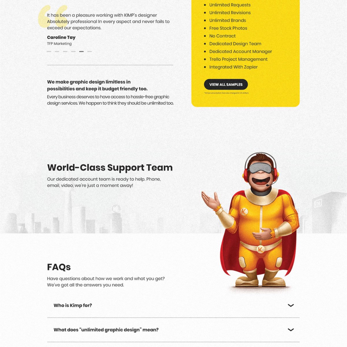 Kimp.io website redesign, page section 6 of 7.