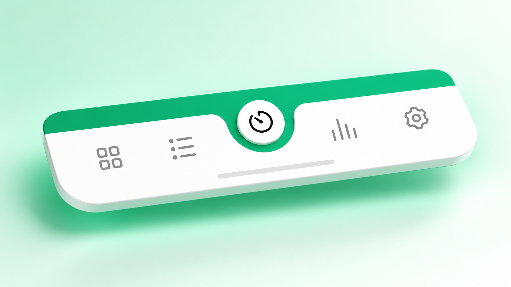 Side view of the tab bar showing the selected clock icon raised above the white navigation strip.