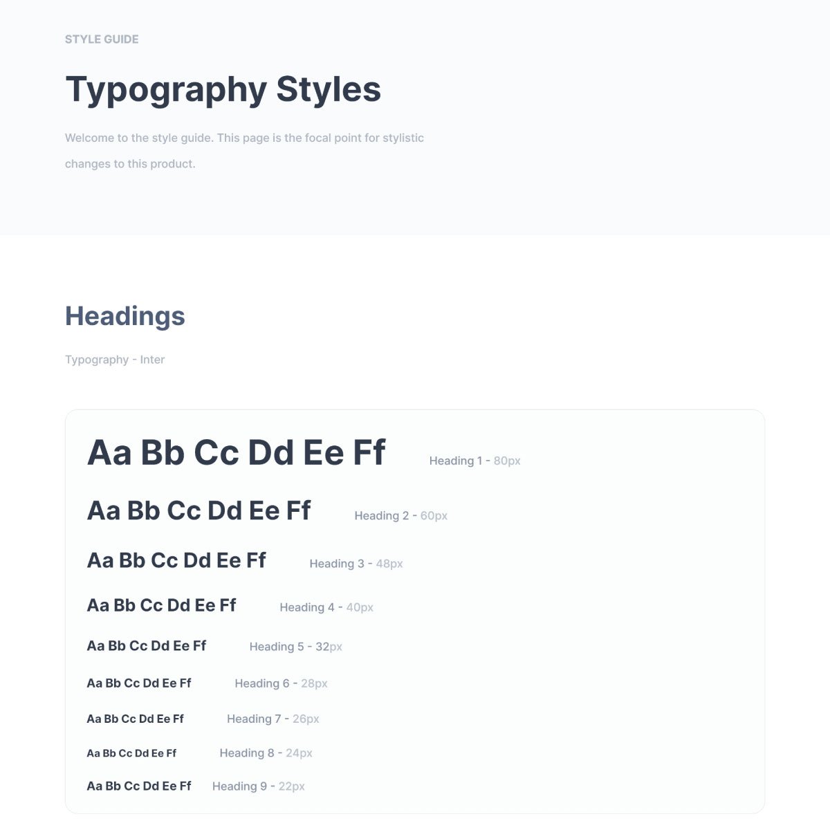 Sales Analytics Dashboard style guide: Typography — headings.