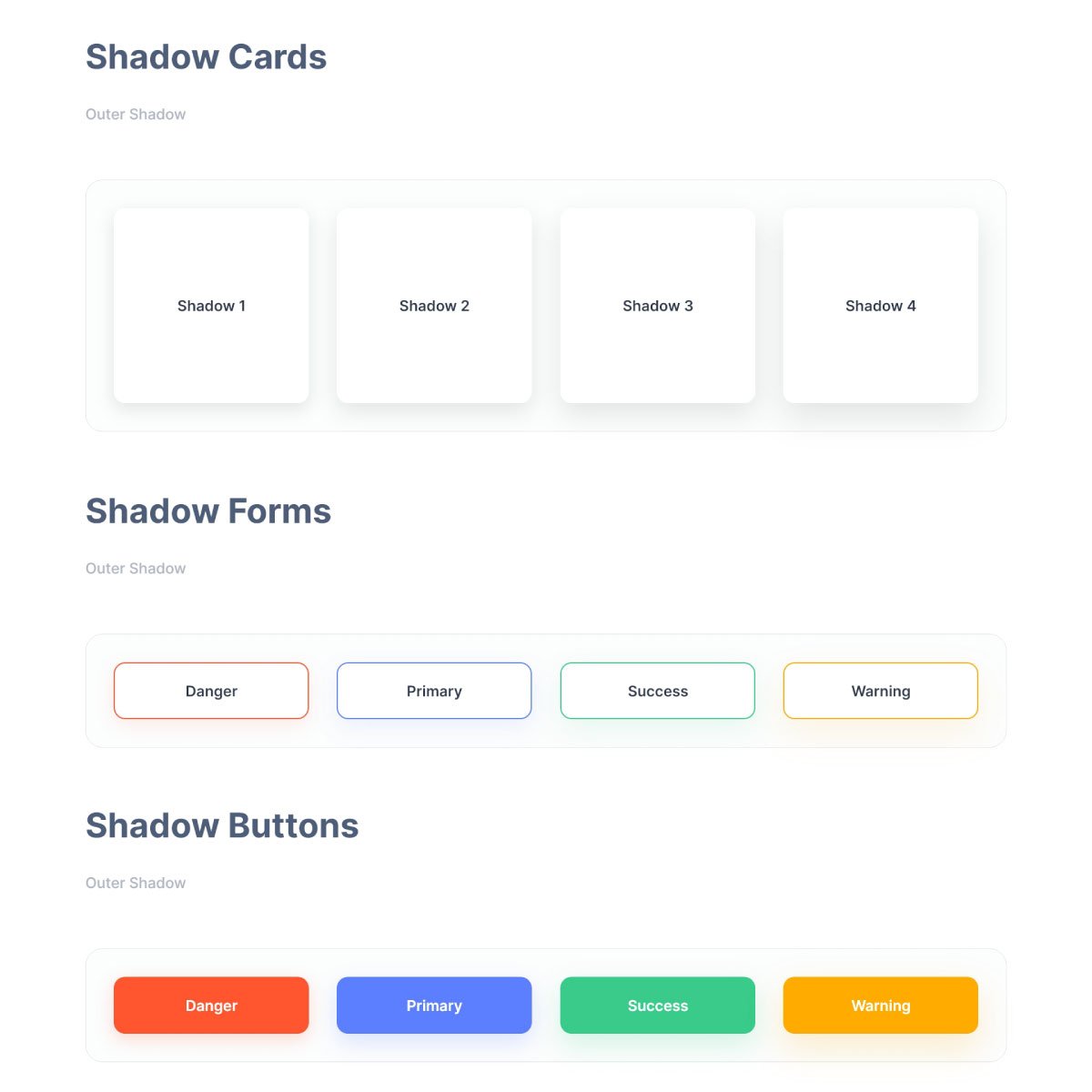 Sales Analytics Dashboard style guide: Shadow cards, forms and buttons.