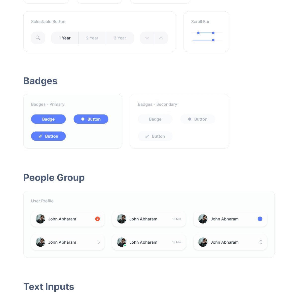 Sales Analytics Dashboard style guide: Components — badges and people groups.