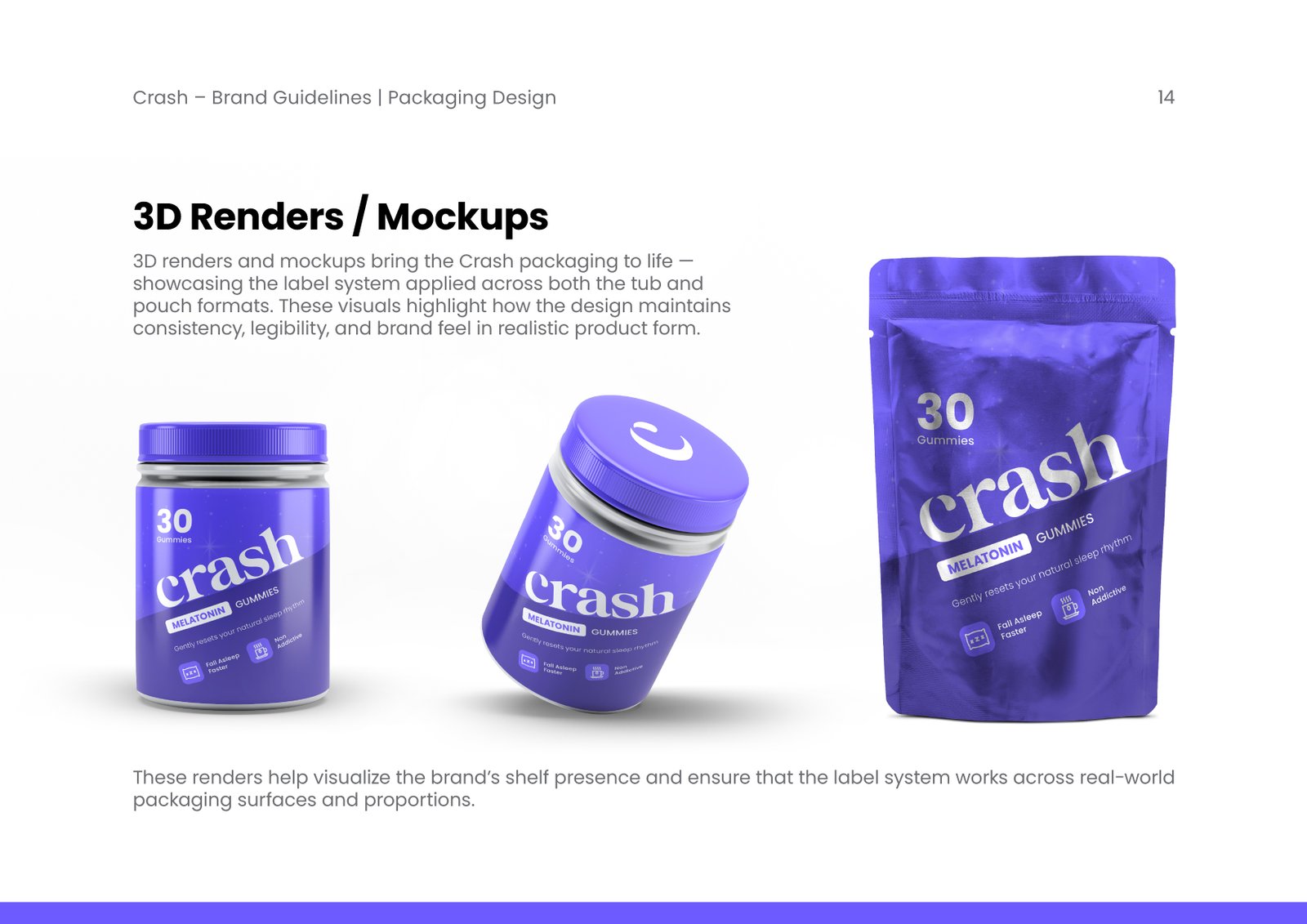 Crash Melatonin Gummies brand book, artboard 14 of 17.