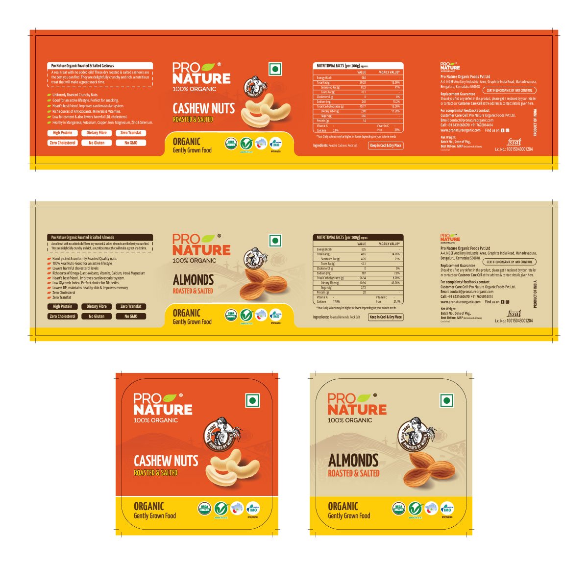 Pro Nature cashew and almonds tin can packaging.