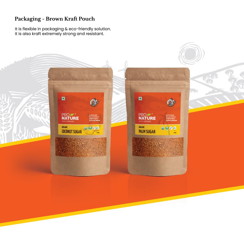 Pro Nature brand identity: Kraft pouches.